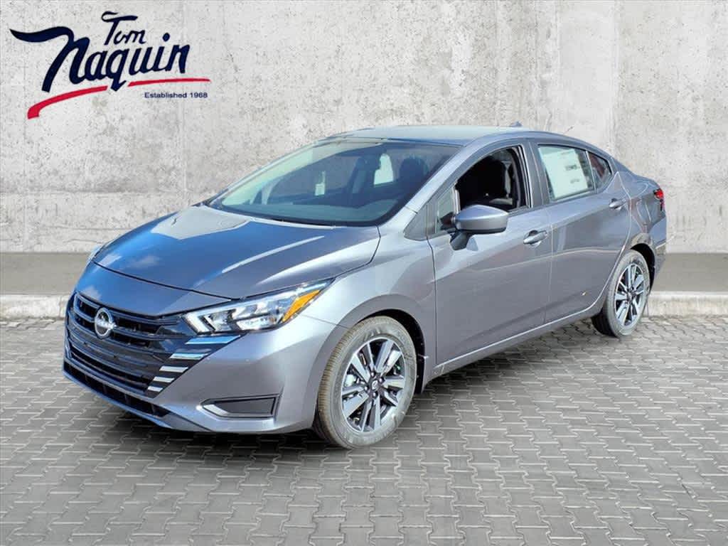 2025 Nissan Versa SV in Gun Metallic — front three-quarter view