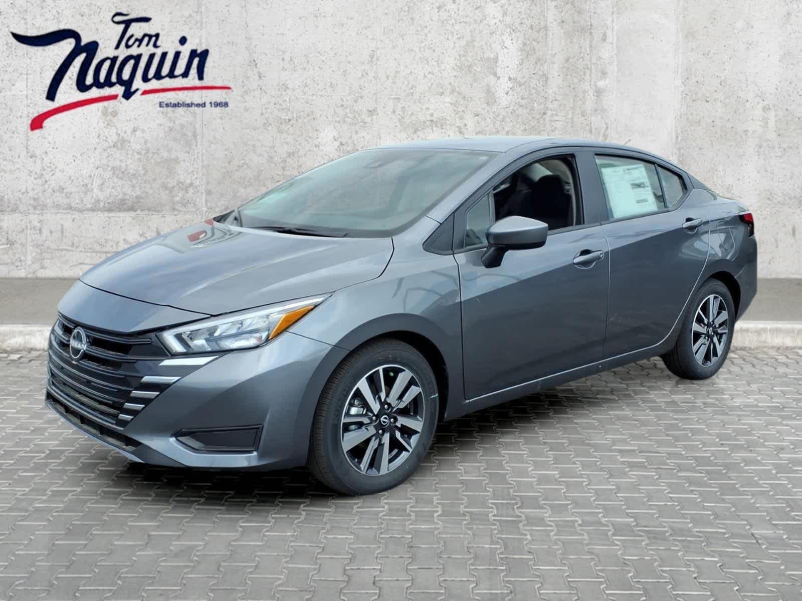 2025 Nissan Versa SV in Gun Metallic — front three-quarter view